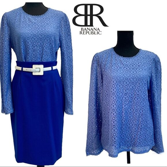 BANANA Republic blue lace top long sleeve Sz M - Picture 11 of 11